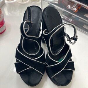 Michael Kors Lexie Platform Designer Sandals Black Suede Silver Trim size 7.5